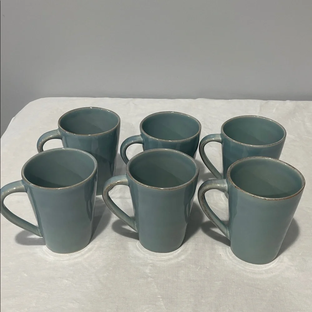 Crate & Barrel Marin Blue Coffee Mugs Made In Portugal Set Of 6